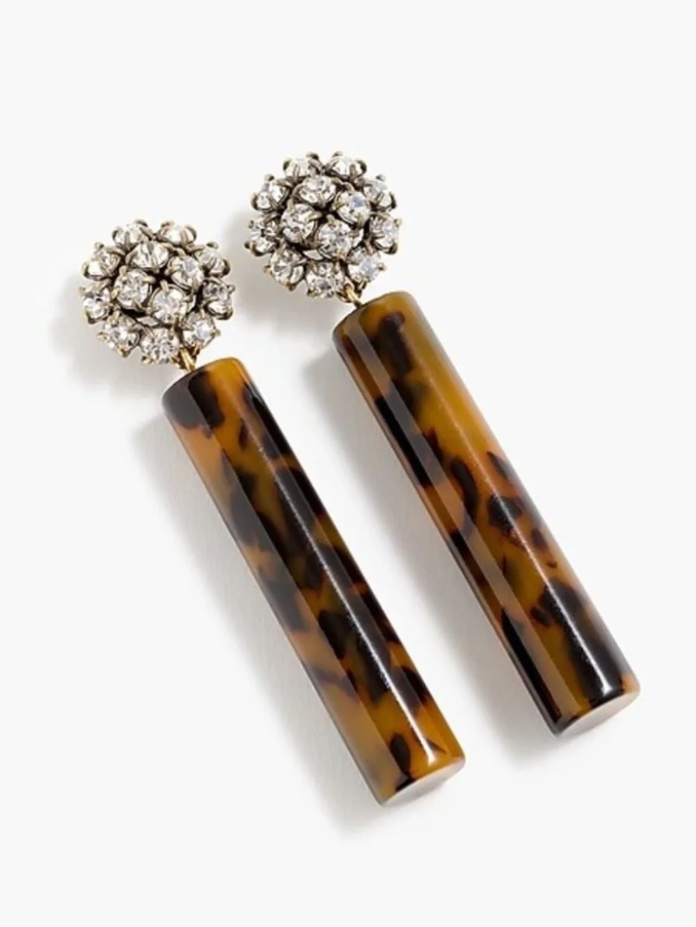 Vintage J.Crew Tortoiseshell Drop Earrings with Rhinestone Cluster